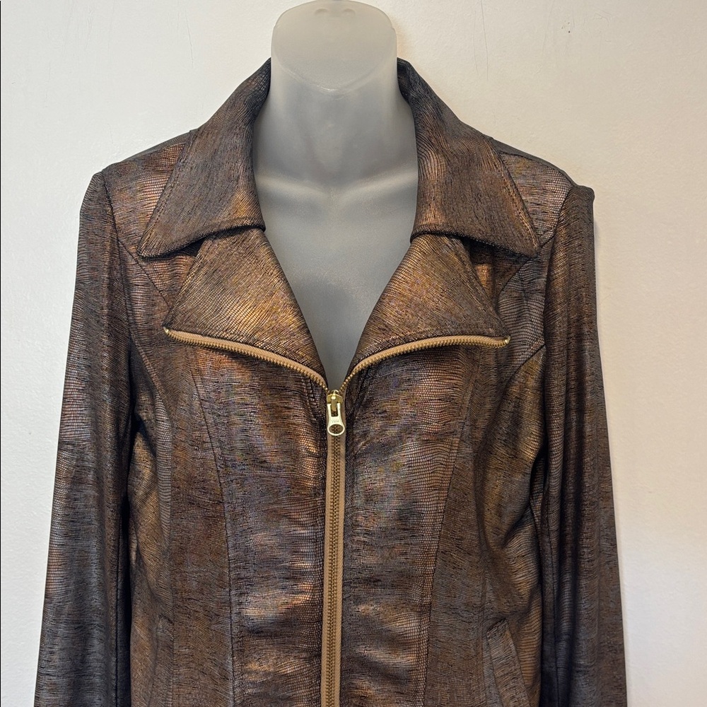 Ciara Sun Woo Gold Metallic Moto Style Jacket Size Small - Picture 2 of 5